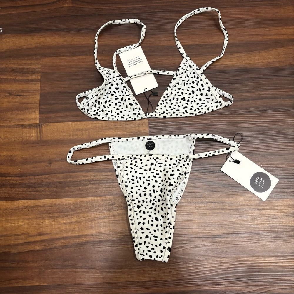 NWT Basic Swim Sz Medium Black White Dot Bikini Set Limited Edition - Picture 2 of 5